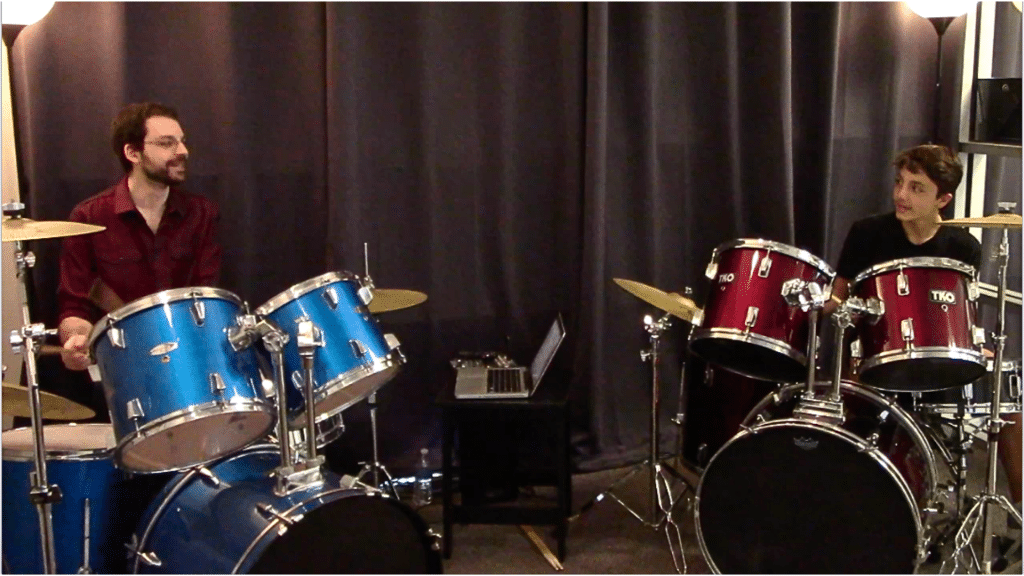 Matt and Gavin Drum in drums class